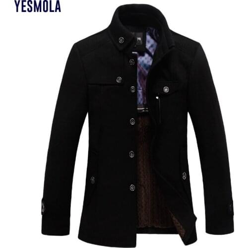 YESMOLA New Business Leisure Woolen Coat Mens Windbreaker Parkas Trench Men Winter Warm Thicken Woollen Jacket Overcoat Jacket