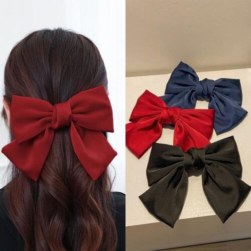 Vintage Big Hair Bow Ties Cute Hair Clips Satin Two Layer Butterfly Bow Hairpin Hair Accessories for Women Girl Bowknot Hairpins
