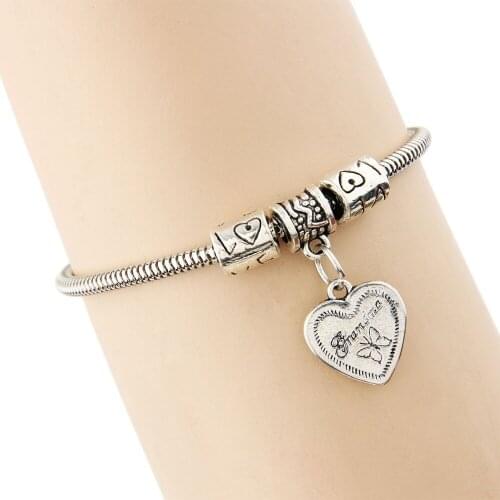 Bespmosp Zinc Alloy Heart Butterfly Grandma Bracelets Bangles Love Beads Women Femme NANA Summer Style Fashion Statement Jewelry