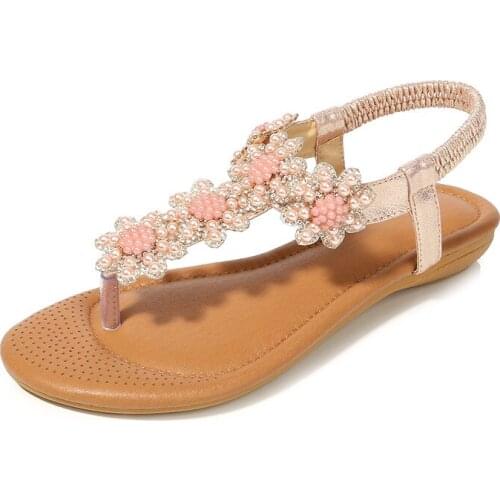 Ladies Beach Sandals Summer Shoes Ladies Flat Heel Fashion Beaded Sandals Flip-flops Outdoor Shoes Ladies