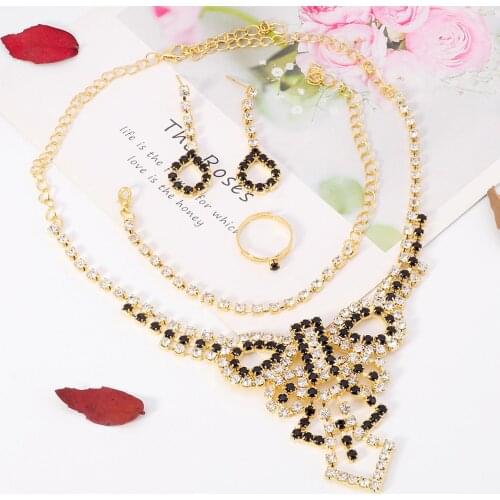 Women Rhinestone Necklace Earrings Bracelet Ring Wedding Party Banquet Jewelry
