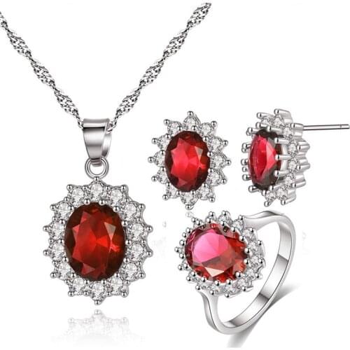 Princess Diana Necklaces/Rings/Earrings Sets for Women Wedding Engagement Zircon Crystal Jewelry Sets Dropshipping Wholesale