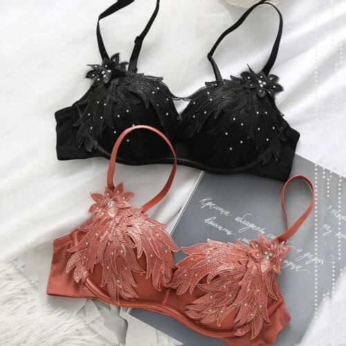 Wasteheart Women Fashion Orange Blue Padded Bras Panties Push Up Bra Set Sexy LingerieUnderwear Embroidery One-Piece Bra Sets