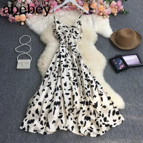 2021 New Summer Bohemian V-neck sleeveless off shoulder Dress high waist pleated print mid-length A-line strap Dress