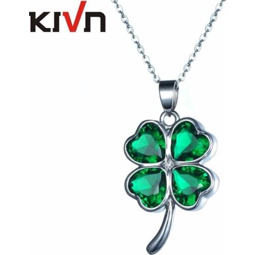 KIVN Jewelry Lucky Four Leaf Clover Green Cubic Zirconia Womens Girls Bridal Wedding Necklaces Birthday Gifts 6pcs Wholesale