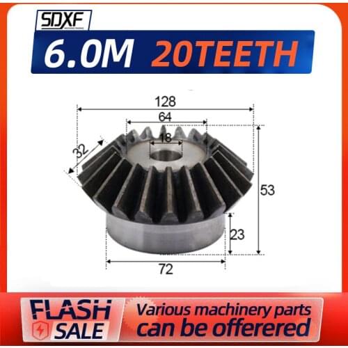 1pc，6m20T 18mm bevel gear, machining holes need to be processed by tools themselves
