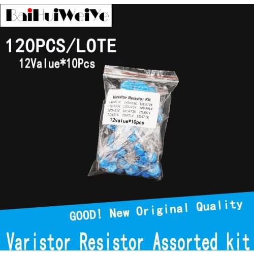 120PCS/LOTE 12Value*10Pcs Varistor Resistor Assorted kit 5D471K 7D471K 7D431K 7D391K 10D471K 10D431K 10D391K 10D241K 14D471K