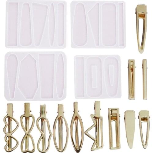 16PCS DIY Barrettes Silicone Epoxy Resin Molds DIY Hair Pin Jewelry Casting Mold Hair Clip Silicone Molds Jewelry Tools