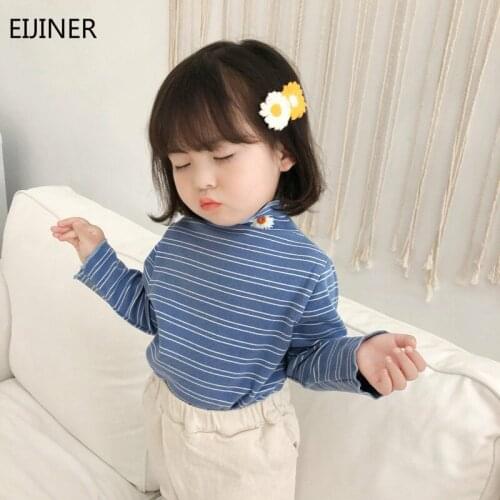 2021 Spring and Autumn Baby Girl Bottoming Shirt Long Sleeve Girls Striped Sweater Cotton Kids Tops Tee Flower Baby Girl Tshirts