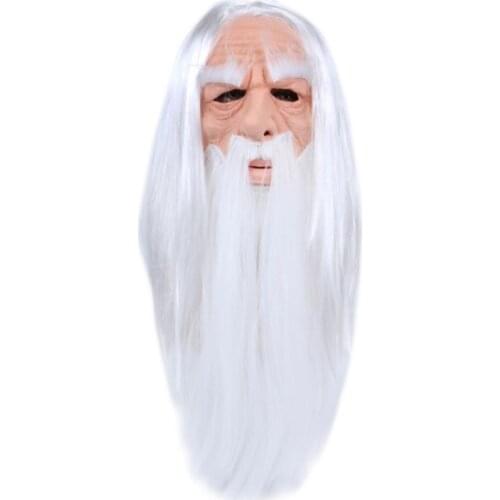 3D Halloween Headgear Hot White Hair Long-haired Wizard Old Man Wig Mask 2020 New Grandpa Latex Mask