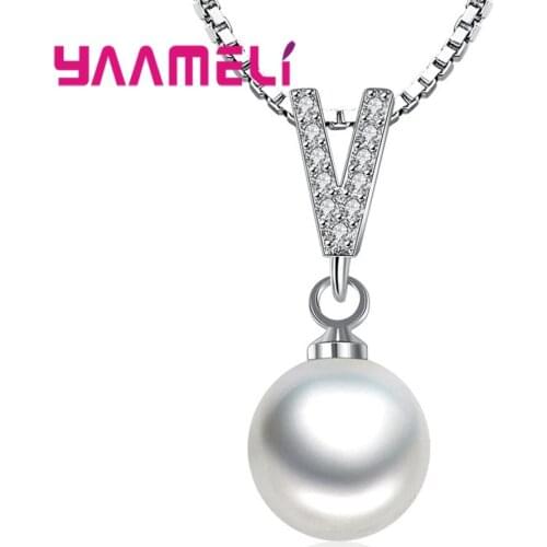 925 Sterling Silver Jewelry Elegant Women Necklaces Vintage Long Design Cubic Zirconia Stone and Pearl Pendant Charming Collar