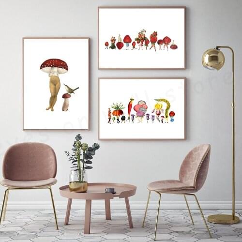 Abstract Mushroom Feature Canvas Painting Fruit Family Stawberry Wall Posters Art Print Nordic Living Room Decoration Picture