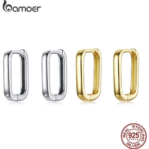 BAMOER Silver Square buckle Earrings 925 Sterling Silver Classic French Earring for Women Party Wedding Fine Jewelry BSE478