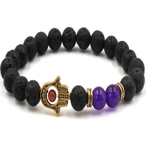 8mm Volcanic Amethyst Bracelet Wristband Bless Spirituality Chakras Stretchy Mala Lucky Diy Monk Sutra Unisex Handmade Energy