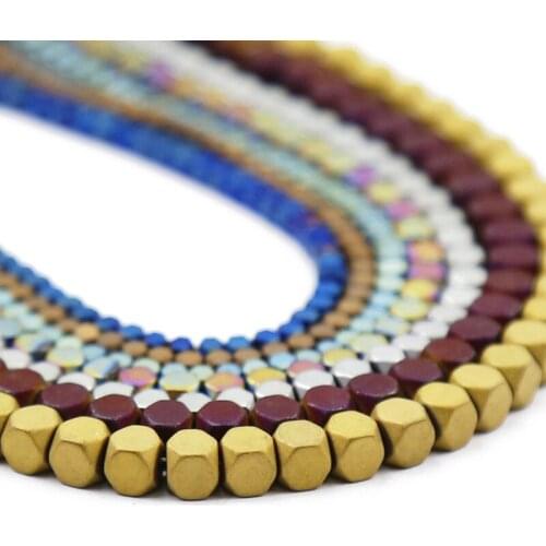 2/3/4MM Blue Gold Purple Green Matte Natural Hematite Stone Spacer Square Loose Beads For DIY Jewelry Making Bracelets Findings