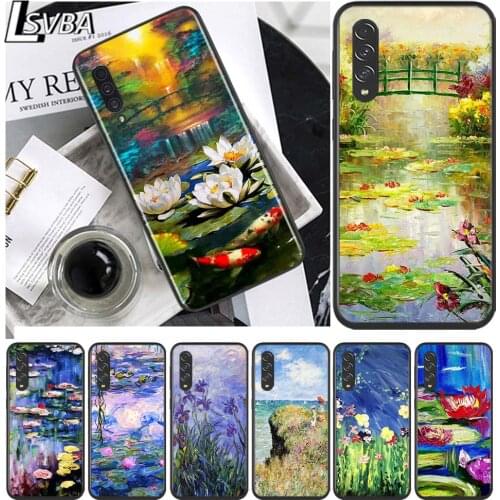 Monet Garden Lotus Bridge for Samsung Galaxy A90 A80 A70 A60 A50 M60 M40 A20E A2Core A10S A10E Silicon Soft Black Phone Case