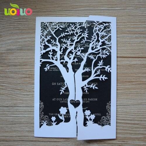 FREE SIHPPING elegant various colors customized paper laser cut gate fold tree wedding invitations