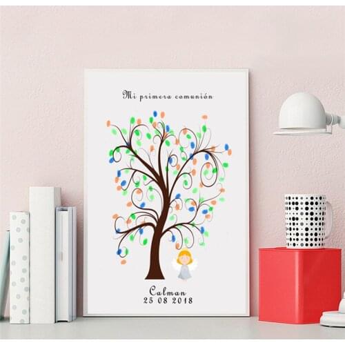 HAOCHU Free Customized Name Date Fingerprint Canvas Painting Guestbook DIY My First Communion Souvenir Girls Baptism Kids Gift