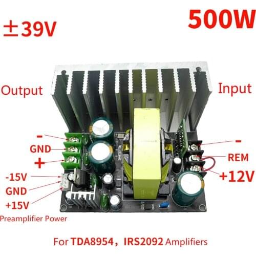 Amplifier Power Supply For TDA8954 Amp DC12V to ±39V ,Auxiliary Voltage ±15V Preamplifier Use Board 500W