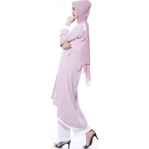 2 Pieces Dubai Muslim sets islamic tops shirt + pant suits female kaftan Turkish Hijab Muslim islamic dress ramadan ropa F1785