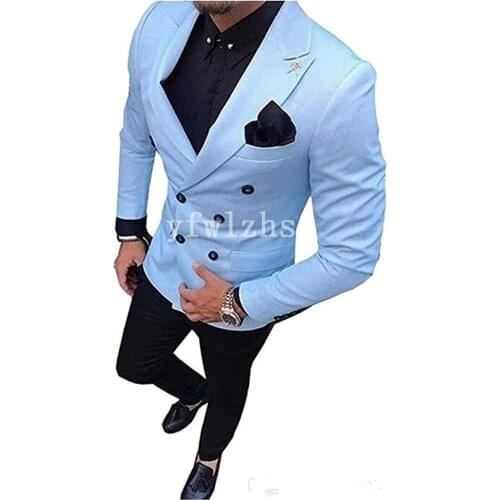 Handsome Double-Breasted Groomsmen Peak Lapel Groom Tuxedos Mens Wedding Dress Man Blazer Prom Dinner (Jacket+Pants+Tie) A162