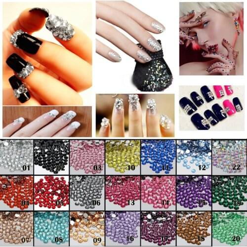 1000 pcs 2mm ss6 Resin Round Rhinestone Flatback Rhinestones 14 Facets DIY Nail Art Decoration Beads Color Choice N01-N22