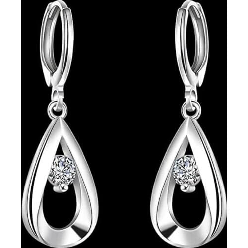 Cute Female White Crystal Hoop Earrings Dainty Silver Color Wedding Earrings Trendy Round Zircon Stone Earrings For Women