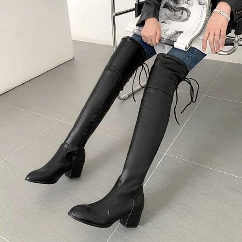 Fashion Spring Autumn Zipper Ladies Long Boots Microfiber Cross Tied Womens Shoes Winter Comfortable Slim High-Heel Thigh Boots