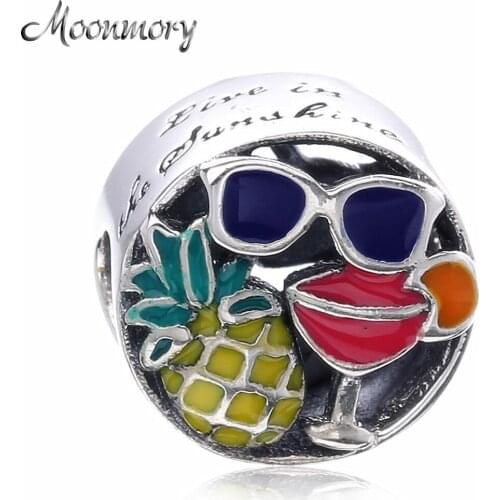 Moonmory Summer Fun Silver charm 925 Sterling Silver Bead With Colorful Colorful Enamel Fit Brand Bracelet DIY Jewelry