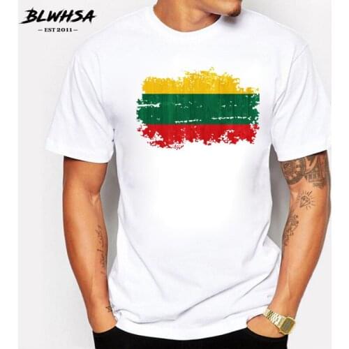 BLWHSA Excellent Quality Cotton T Shirt Men Clothing Basic Mens T-shirts Print Lithuania National Flag Nostalgic Style Tshirt