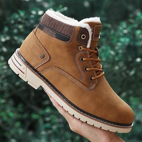 Men Boots Winter Comfy Durable outsole Lace-up Fashion Shoes Men 2021 Leather Casual Boots Men Brand design Mens Boots