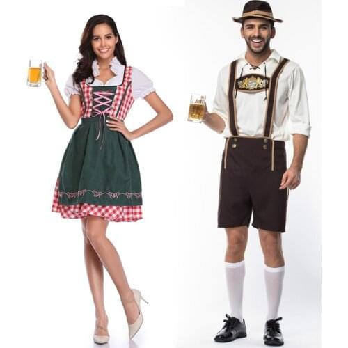 Man Women Oktoberfest Beer Costume Bavaria Dirndl Lederhosen Outfit Beer Carnival Party Fancy Dress