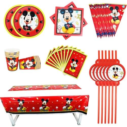 40/80/81/100PCS Disney Red Mickey Mouse Birthday Kids Baby Shower Party Decoration Sets Banner Straw Giftbag Cup Plate Supplies