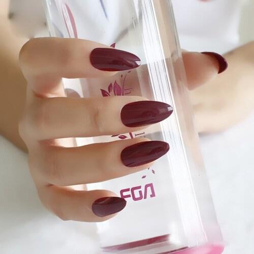 2021 24pcs Solid color pointed hand finger false nail.Fashion must be dark red C694