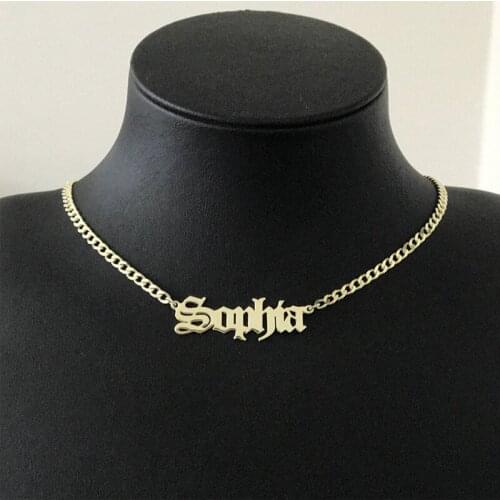 New Fashion Curb Chain Stainless Steel Personalized Old English Name Necklace Pendants For Women Jewelry Custom Choker Best Gift