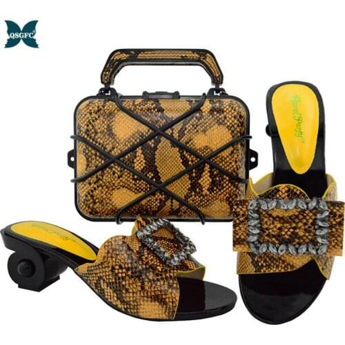 Newest Yellow Color Italian design Ladies Shoes with Matching Bags African Women Nigerian Wedding Shoes and Bag