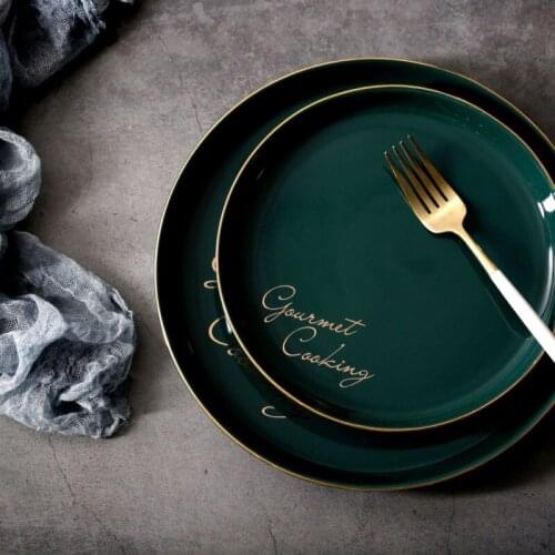 Dinner Plates Green Phnom Penh Food Dish Plate Household Pottery Round Dish Salad Platter Dish Dinnerware Tray for Decoration