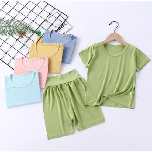 Unisex Children Girls Sets Pajams Kids Boy Summer Short Sleeve Suit Boys Spring Casual Family Clothes Baby Solid Tracksuit