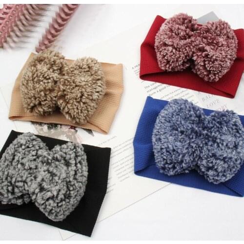 20 pcs/lot,New Sherpa Bow Headband For Girls Coral Fleece Hair Bows Turban Head Wraps Kids Hair Band Cute Hair Accessories
