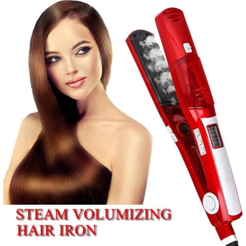 Professional 2-in-1 Steam Hair Straightener Flat Iron Ceramic Titanium-plated Dual Voltage Curling Iron Hair Straightener