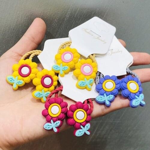 2Pcs Flowers Cute Colorful Hair Accessories Children Rubber Bands Scrunchies Elastic Hair Bands Baby Girls Headwear Ties