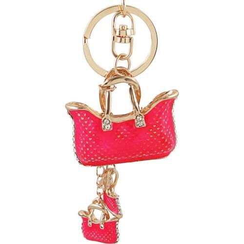 Rose Bag Handbag Keyring Rings Fashion Jewelry Women Bag Crystal Rhinestone Charm Pendant Bag KeyChain Valentine Jewelry Gift