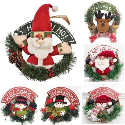 Christmas Wreath Santa Claus Snowman Elk Styles Xmas Wreath 9 Style Adorable Natural Rattan Garland Hanging Ornaments For Party