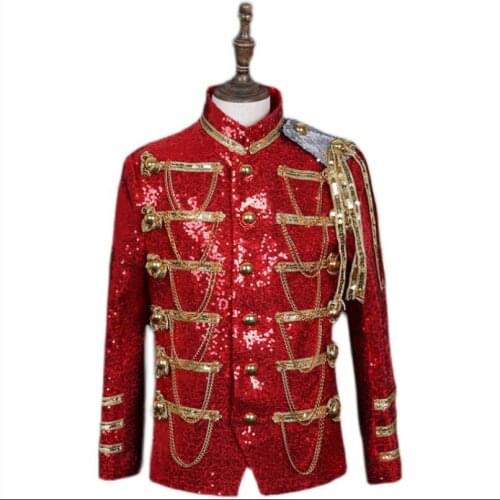 S-3xl New Men Slim Sequined Nightclub Bar Singer Male Chain Jacket Dj Presided Over The Stage Suit Costumes Clothing