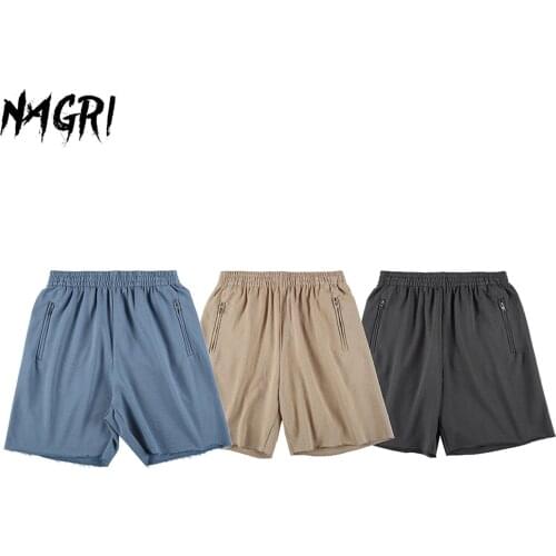 NAGRI Shorts Men Summer Hip Hop Shorts Kanye Washed Streetwear Loose Elastic Waist Casual Jogger Shorts