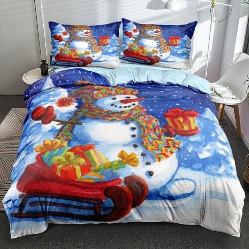 3D Blue Duvet/Quilt Cover Sets Bedding Sets Bedding Bags Pillow Cases King Queen Full Double Size Design Snowman Bedding Sets
