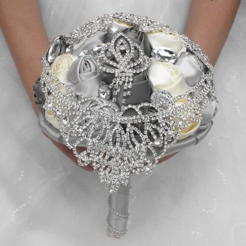 Spot New Bride 18cm Holding Rhinestone Aritificial Flower Silver European and American Bouquet Wedding House Decoration