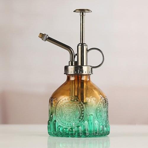 Gradient Color Glass Watering Pot with Embossed Pattern, Home Spray Bottle for Plant Flowers, Mini Garden Sprinkler Tool 200ML