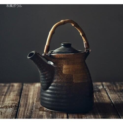 Platycodon grandiflorum home retro teapot Japanese soup pot steam pot hotel restaurant handle pot hand-painted safety small capa