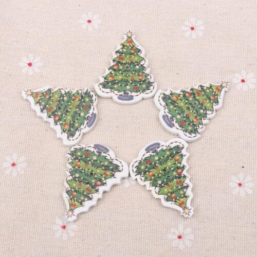 Wooden Mixed Christmas Tree Pattern Buttons Scrapbook Collection Craft Handmade Sewing Home Decoration DIY 28x36mm 20pcs